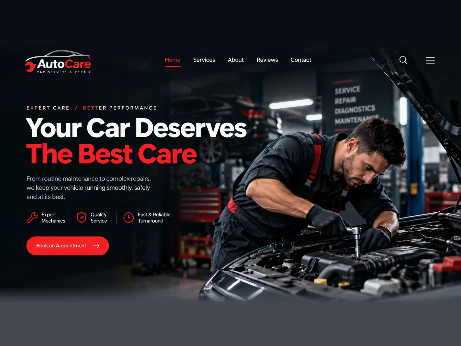 AutoCare car service website, website design & development by Draxz