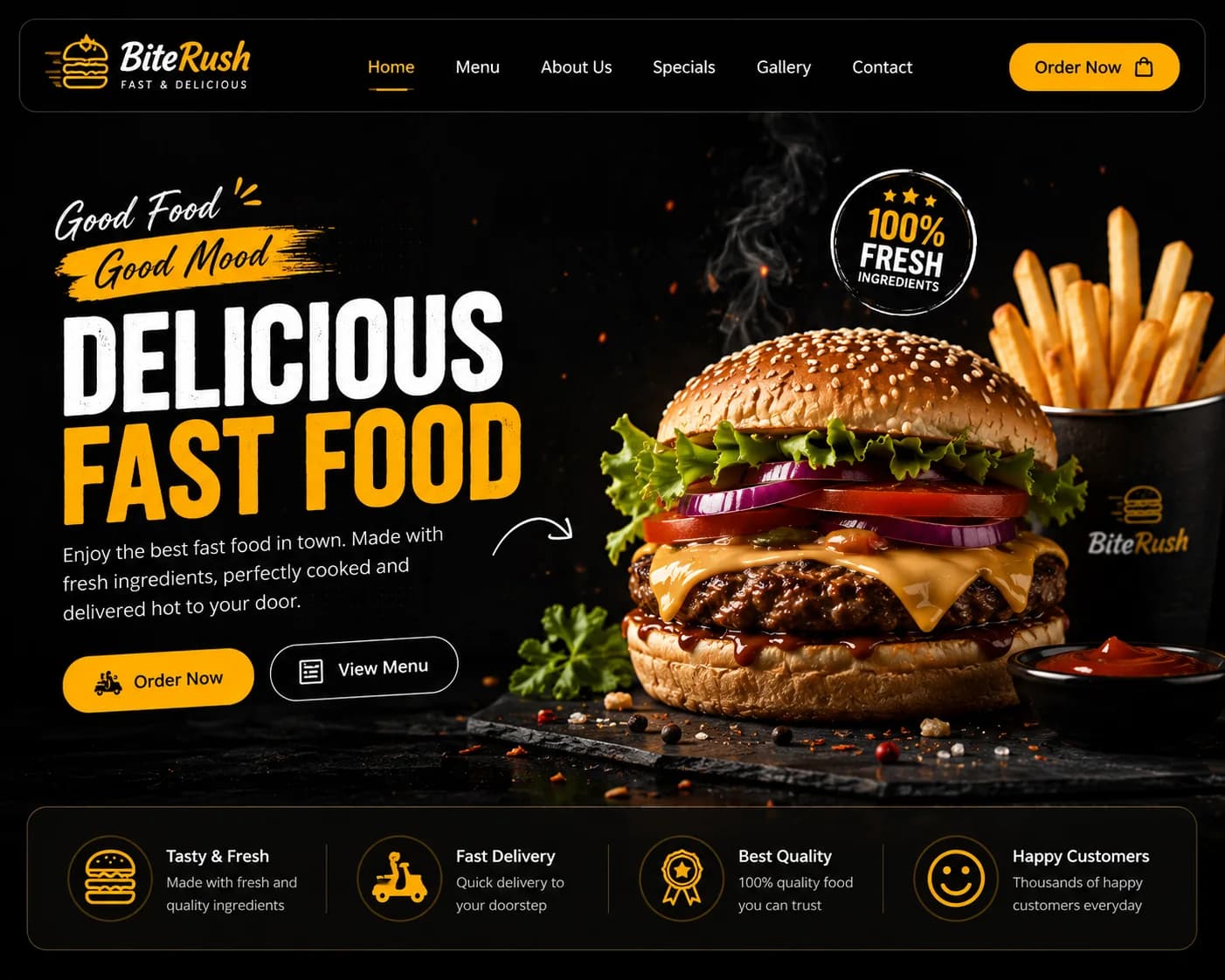 BiteRush fast food website by Draxz