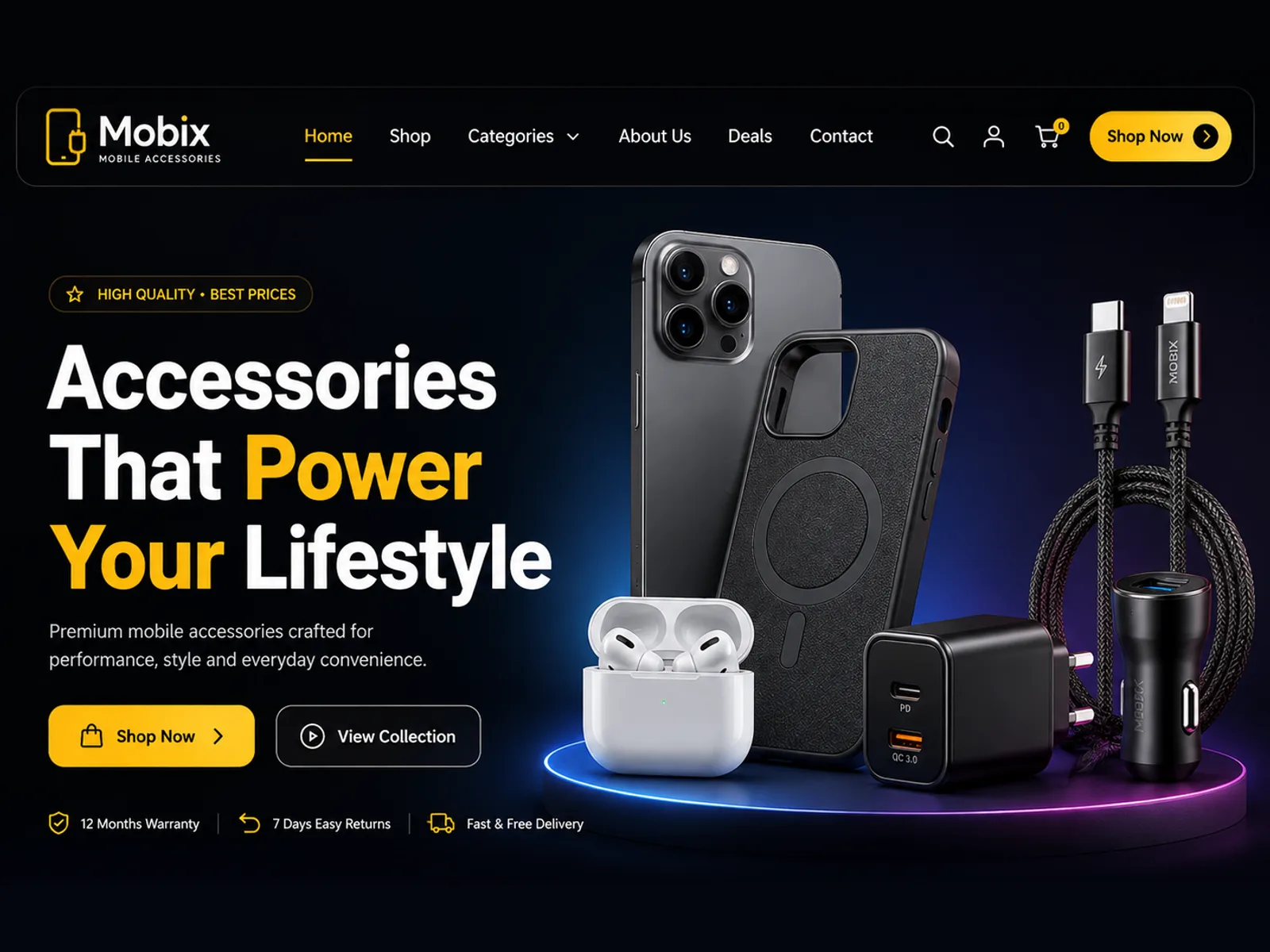 Mobix mobile accessories website, website design & development by Draxz