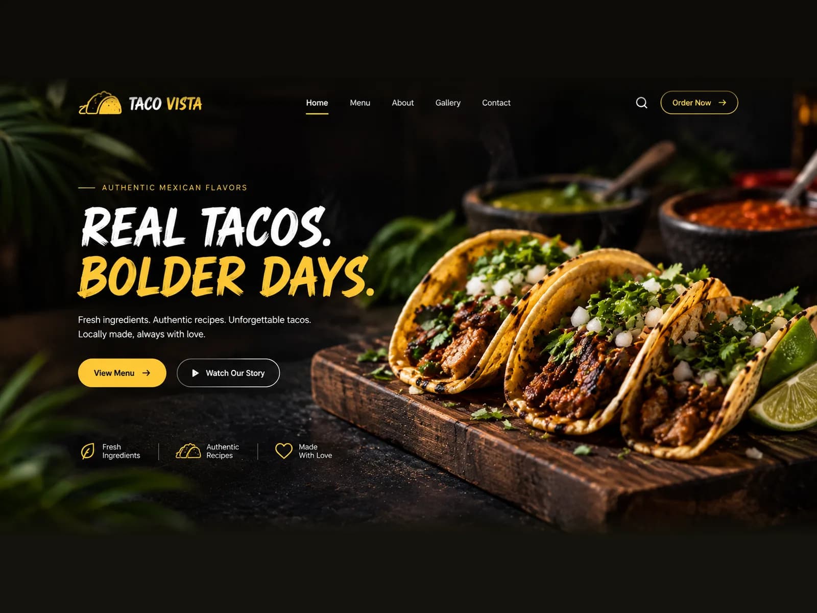 Taco Vista restaurant website, website design & development by Draxz